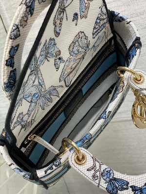Dior M0565 Medium Lady D-Lite White and Pastel Midnight Blue Toile de Jouy Mexico M1039 - Default Title - View 8