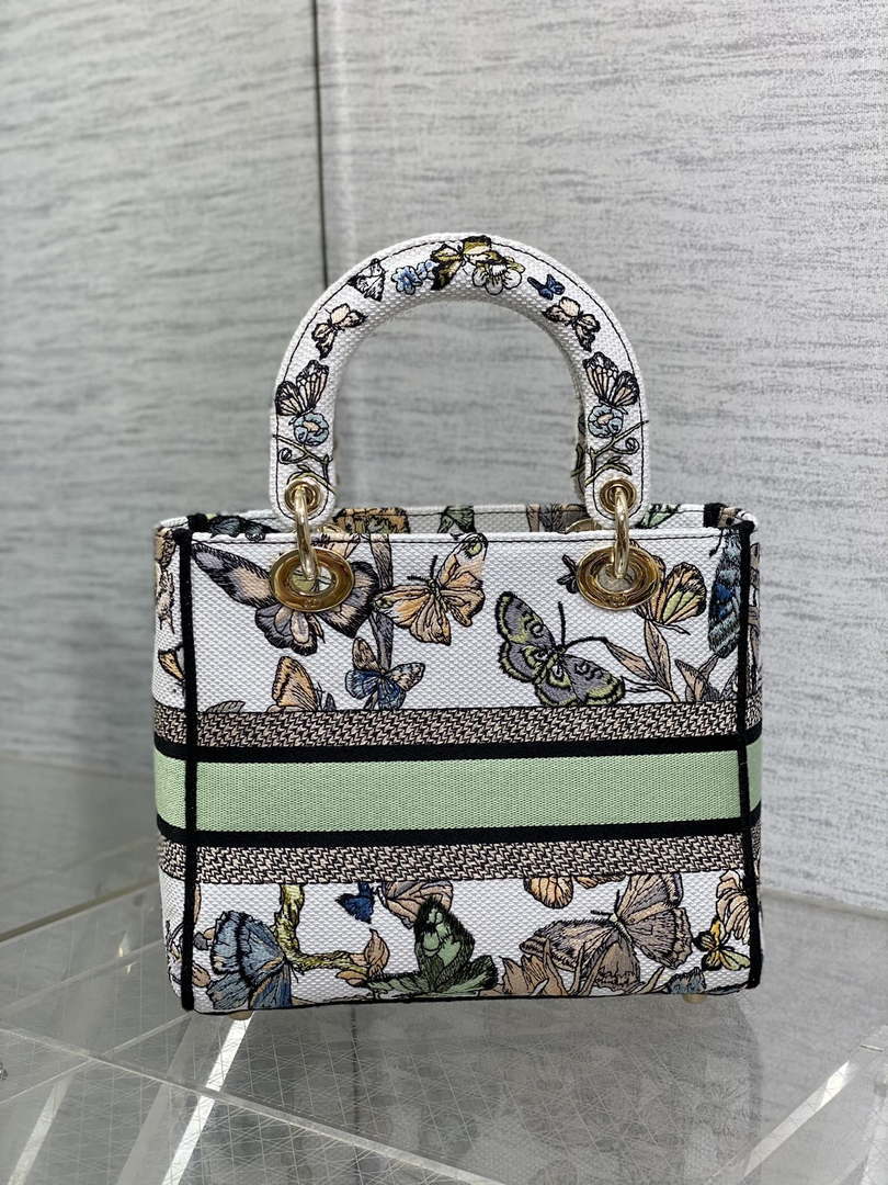 Dior M0565 Medium Lady D-Lite White Multicolor Toile de Jouy Mexico Embroidery M1038
