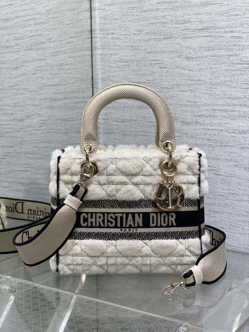 Dior M0565 Medium Lady D-Lite Wool Beige with Black M1035 - Default Title - View 1