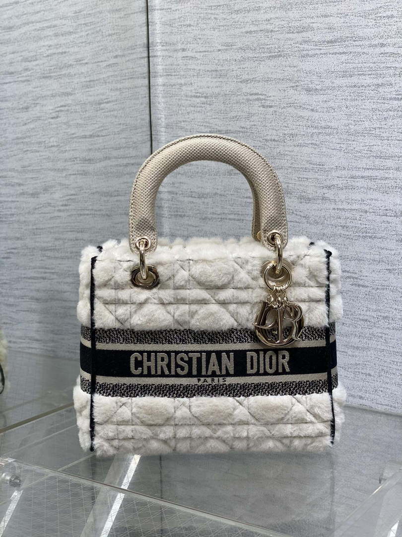 Dior M0565 Medium Lady D-Lite Wool Beige with Black M1035