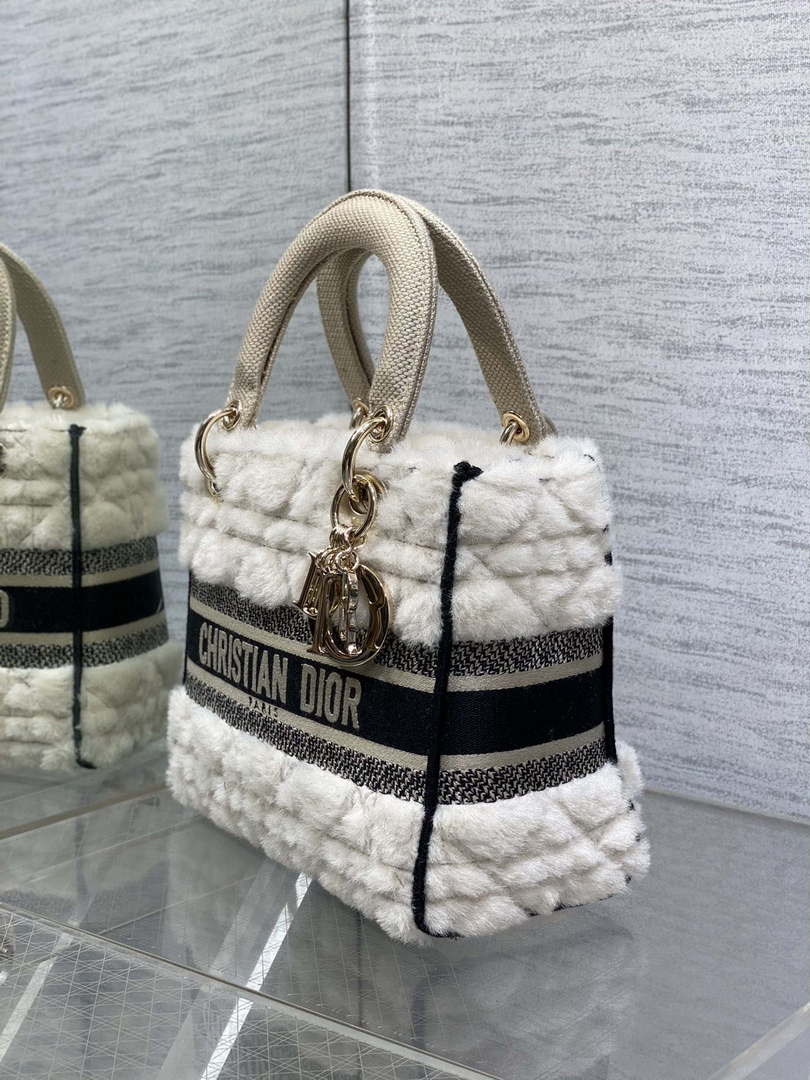 Dior M0565 Medium Lady D-Lite Wool Beige with Black M1035