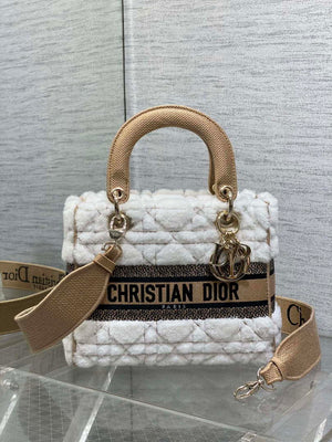 Dior M0565 Medium Lady D-Lite Wool Beige with Brown M1036 - Default Title - View 1