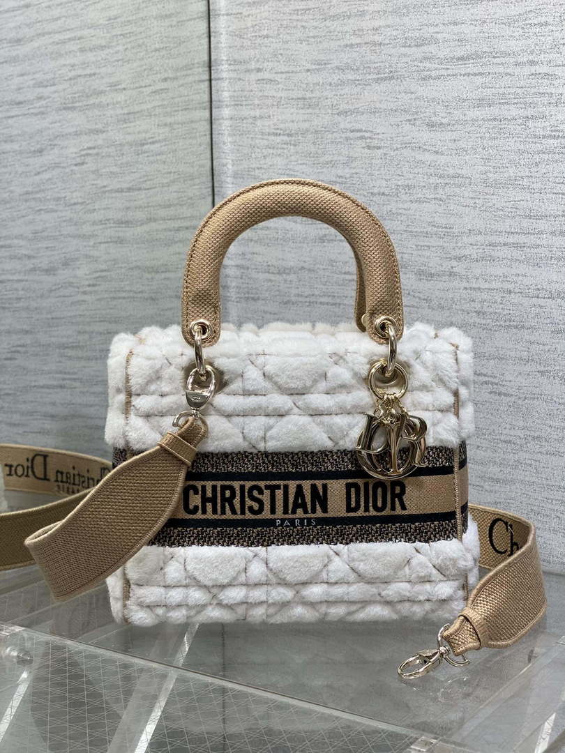 Dior M0565 Medium Lady D-Lite Wool Beige with Brown M1036