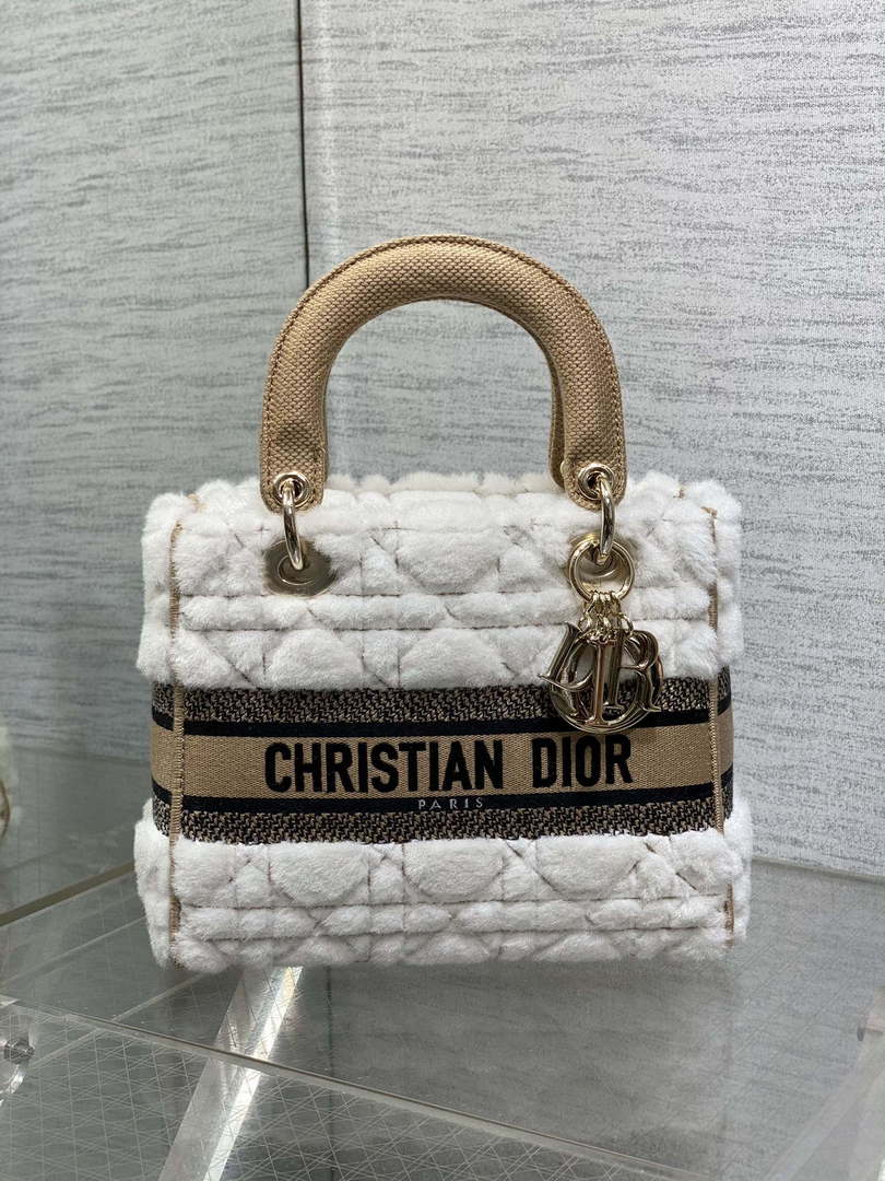 Dior M0565 Medium Lady D-Lite Wool Beige with Brown M1036
