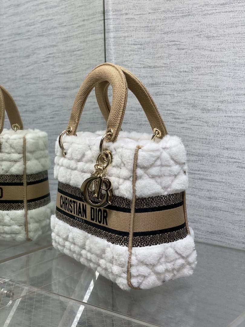 Dior M0565 Medium Lady D-Lite Wool Beige with Brown M1036