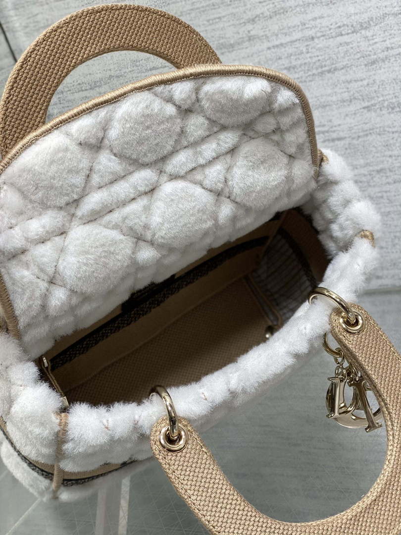 Dior M0565 Medium Lady D-Lite Wool Beige with Brown M1036