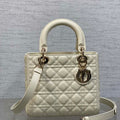 Dior M0565 Medium Lady Dior Bag Beige Grained Cannage Calfskin Gold - Default Title - View 1