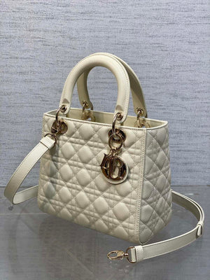 Dior M0565 Medium Lady Dior Bag Beige Grained Cannage Calfskin Gold - Default Title - View 2