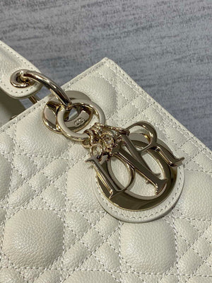 Dior M0565 Medium Lady Dior Bag Beige Grained Cannage Calfskin Gold - Default Title - View 3