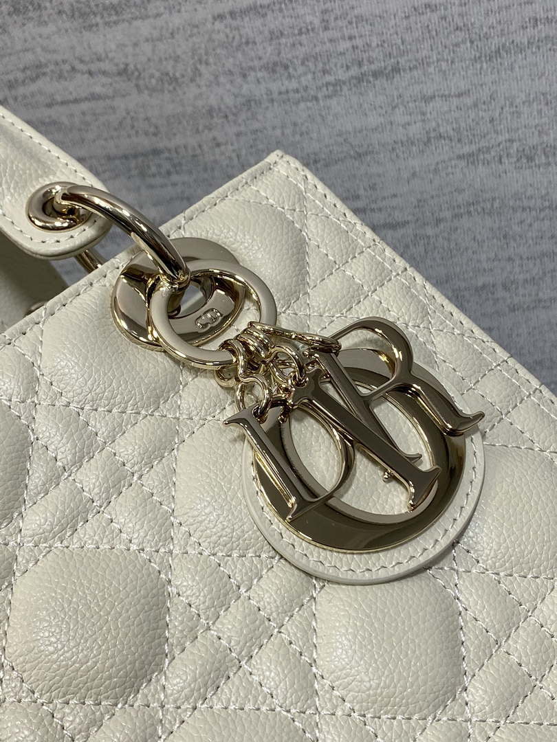 Dior M0565 Medium Lady Dior Bag Beige Grained Cannage Calfskin Gold - Default Title - View 3