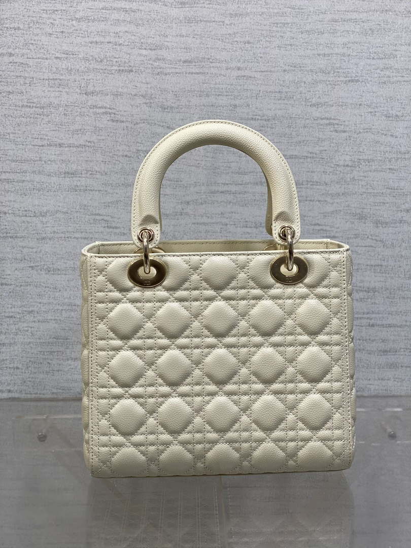 Dior M0565 Medium Lady Dior Bag Beige Grained Cannage Calfskin Gold - Default Title - View 6