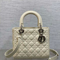 Dior M0565 Medium Lady Dior Bag Beige Grained Cannage Calfskin Silver - Default Title - View 1