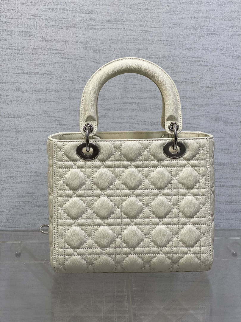 Dior M0565 Medium Lady Dior Bag Beige Grained Cannage Calfskin Silver - Default Title - View 6