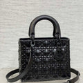 Dior M0565 Medium Lady Dior Bag  Black Cannage Calfskin with Diamond Motif - Medium 24cm - View 1