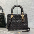 Dior M0565 Medium Lady Dior Bag Black Cannage Lambskin Enamel Hardware - Default Title - View 1