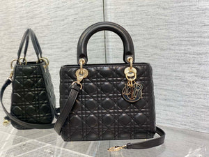 Dior M0565 Medium Lady Dior Bag Black Cannage Lambskin Enamel Hardware - Default Title - View 1
