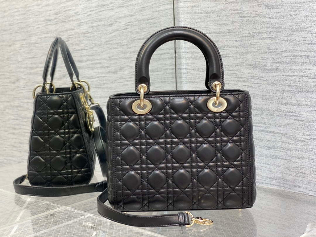 Dior M0565 Medium Lady Dior Bag Black Cannage Lambskin Enamel Hardware