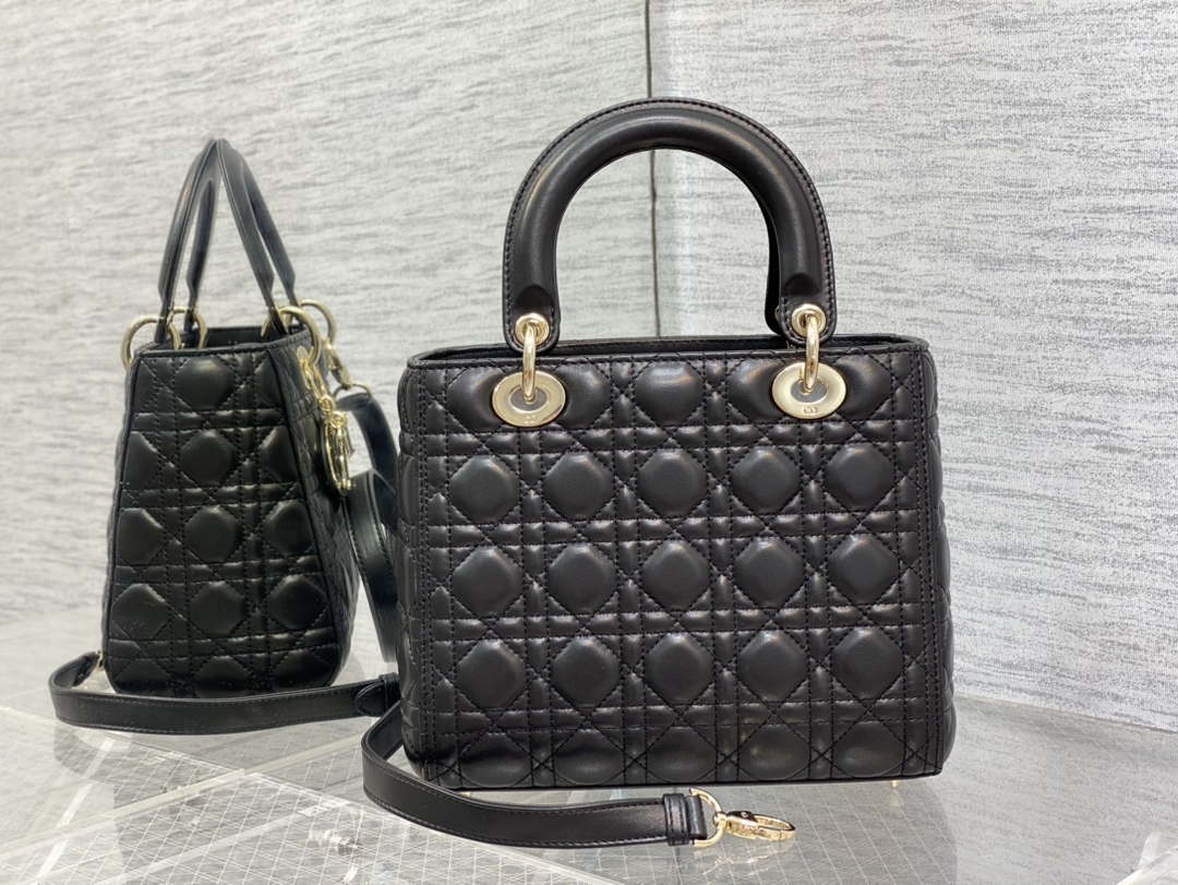 Dior M0565 Medium Lady Dior Bag Black Cannage Lambskin Enamel Hardware