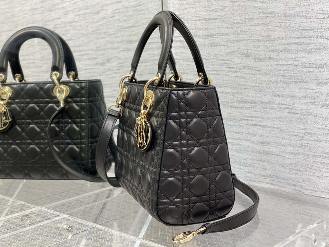 Dior M0565 Medium Lady Dior Bag Black Cannage Lambskin Enamel Hardware - Default Title - View 6