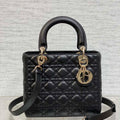Dior M0565 Medium Lady Dior Bag Black Grained Cannage Calfskin Gold - Default Title - View 1