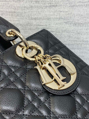 Dior M0565 Medium Lady Dior Bag Black Grained Cannage Calfskin Gold - Default Title - View 3