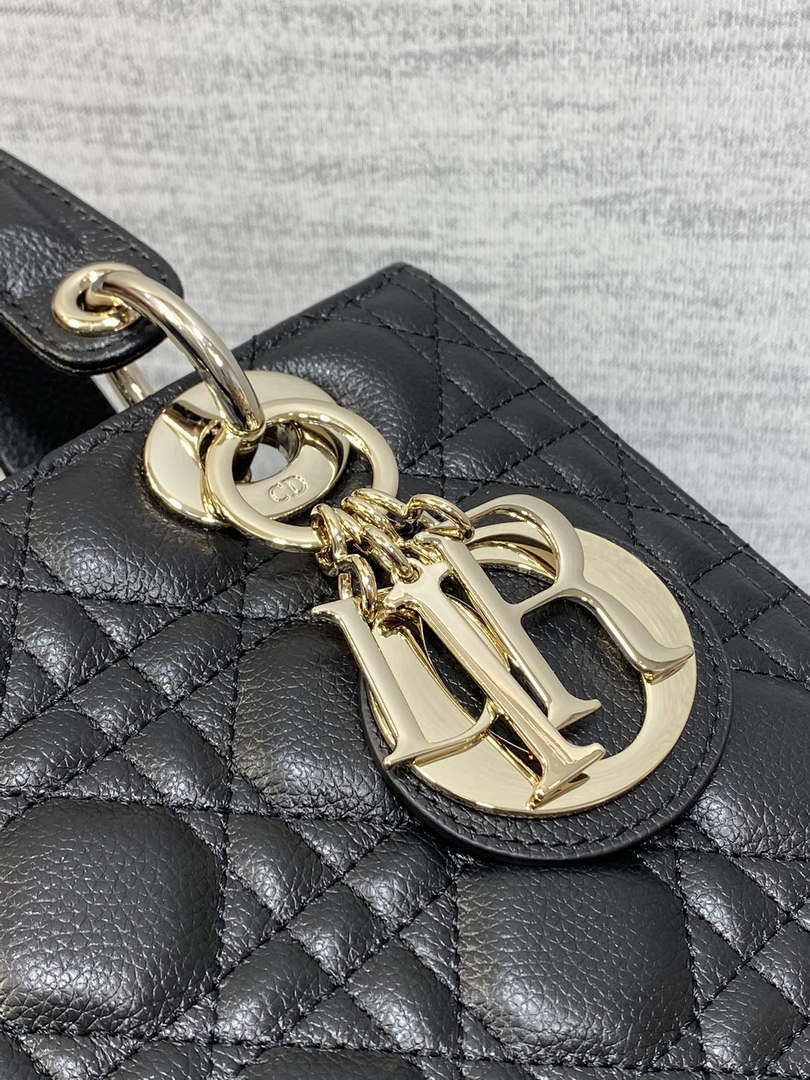 Dior M0565 Medium Lady Dior Bag Black Grained Cannage Calfskin Gold - Default Title - View 3