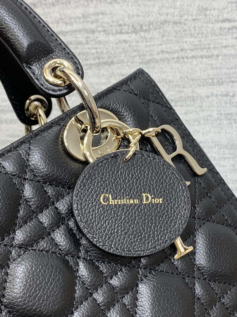 Dior M0565 Medium Lady Dior Bag Black Grained Cannage Calfskin Gold - Default Title - View 4
