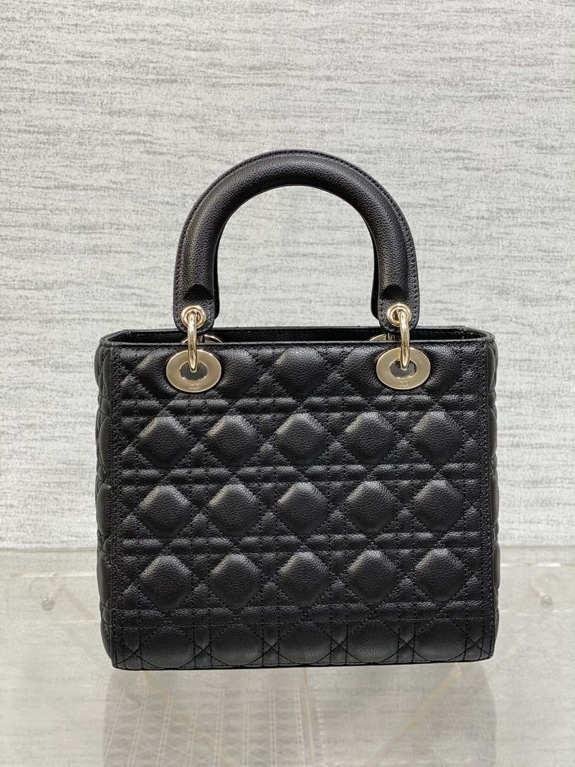 Dior M0565 Medium Lady Dior Bag Black Grained Cannage Calfskin Gold