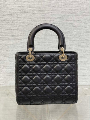Dior M0565 Medium Lady Dior Bag Black Grained Cannage Calfskin Gold - Default Title - View 6