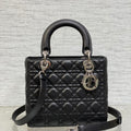 Dior M0565 Medium Lady Dior Bag Black Grained Cannage Calfskin Silver - Default Title - View 1
