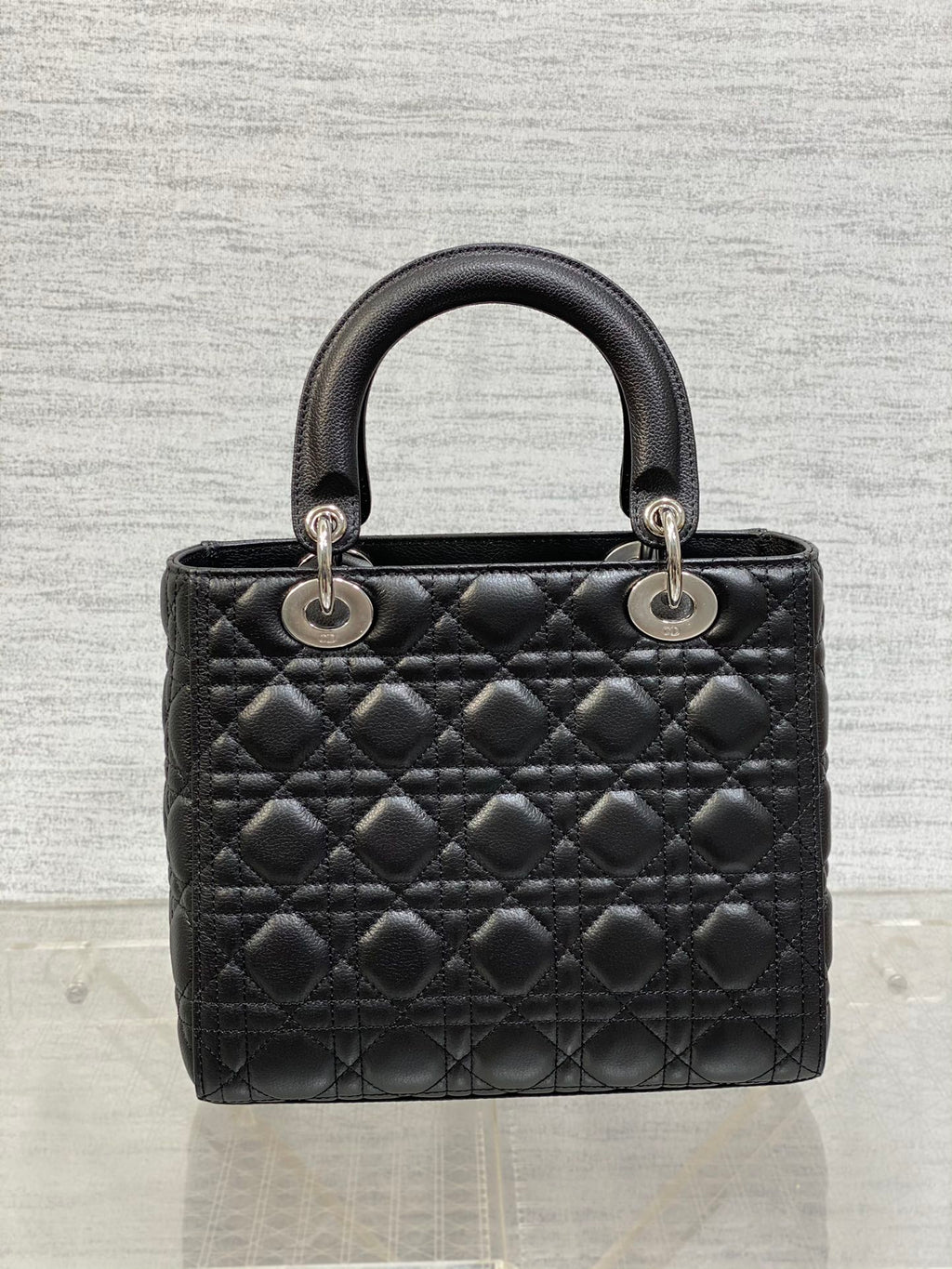 Dior M0565 Medium Lady Dior Bag Black Grained Cannage Calfskin Silver