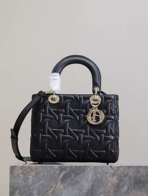 Dior M0565 Medium Lady Dior Bag Black Graphic Cannage Calfskin - Default Title - View 1