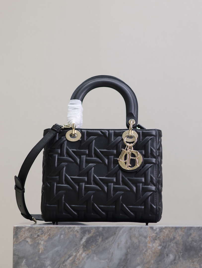 Dior M0565 Medium Lady Dior Bag Black Graphic Cannage Calfskin