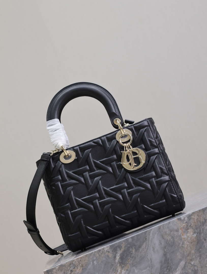Dior M0565 Medium Lady Dior Bag Black Graphic Cannage Calfskin - Default Title - View 2