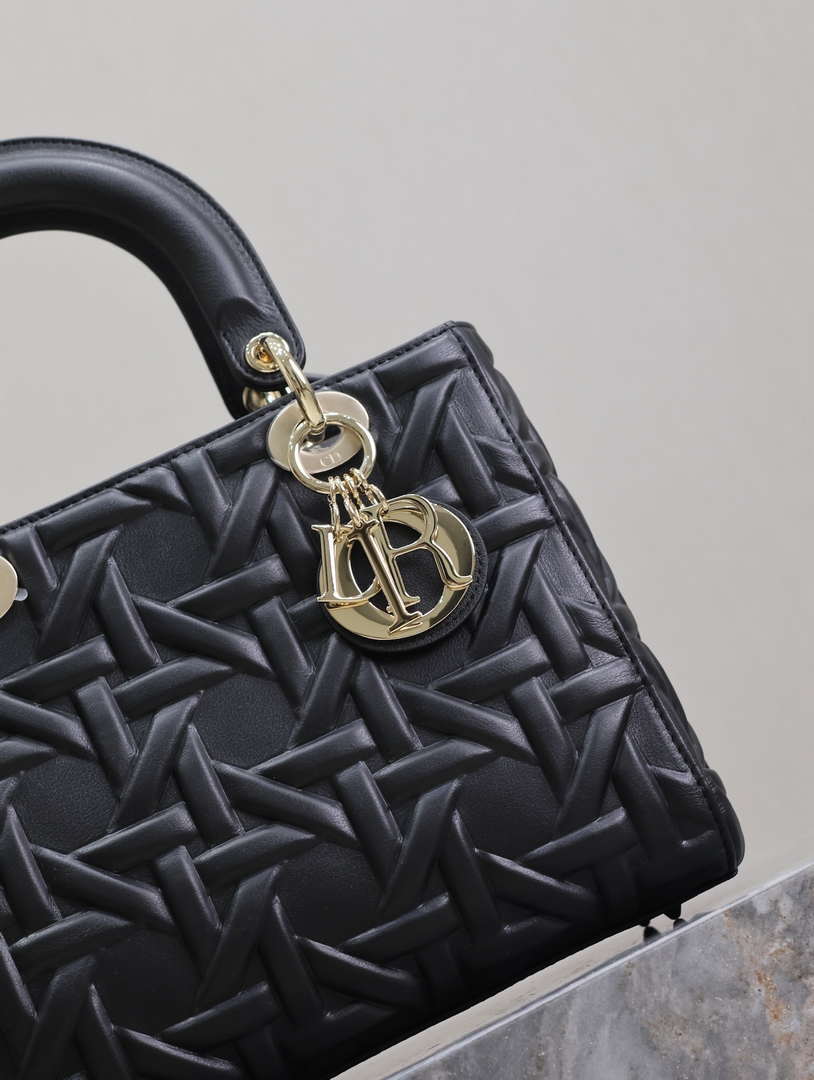Dior M0565 Medium Lady Dior Bag Black Graphic Cannage Calfskin