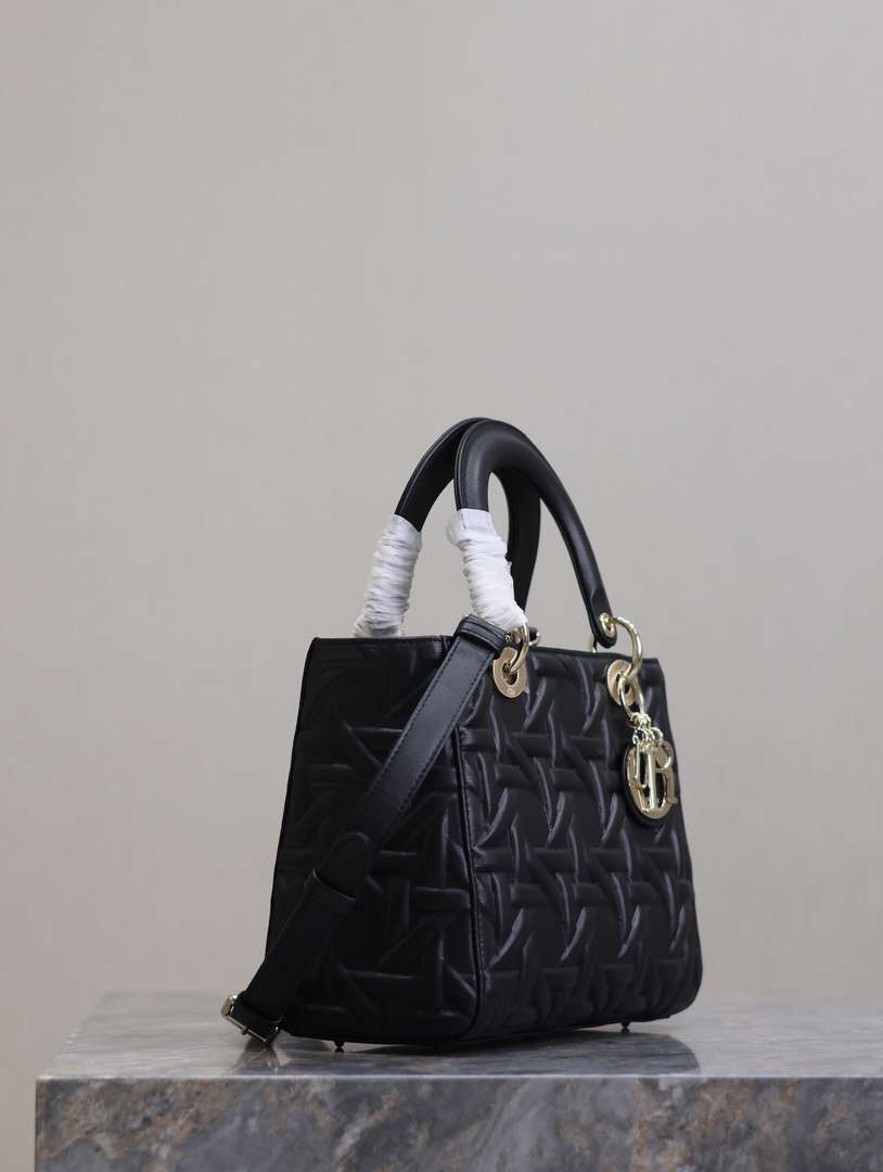 Dior M0565 Medium Lady Dior Bag Black Graphic Cannage Calfskin