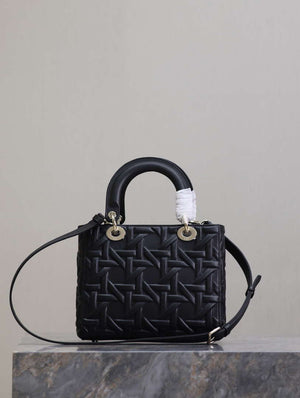 Dior M0565 Medium Lady Dior Bag Black Graphic Cannage Calfskin - Default Title - View 5