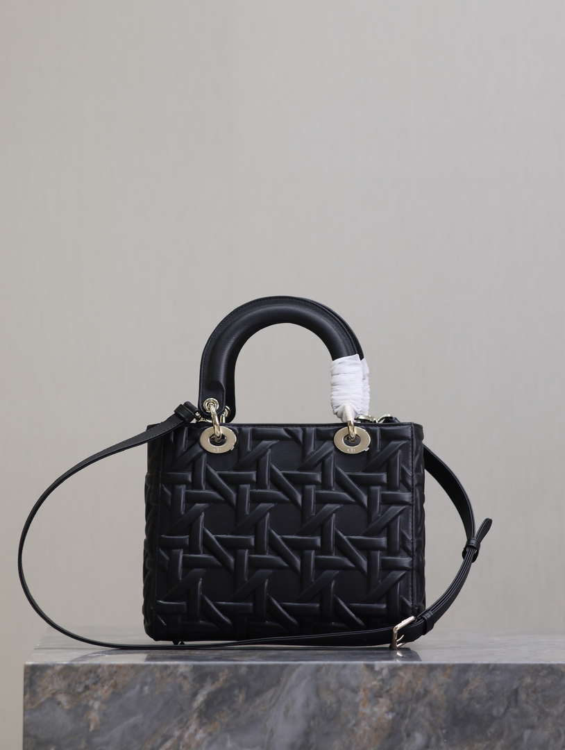 Dior M0565 Medium Lady Dior Bag Black Graphic Cannage Calfskin