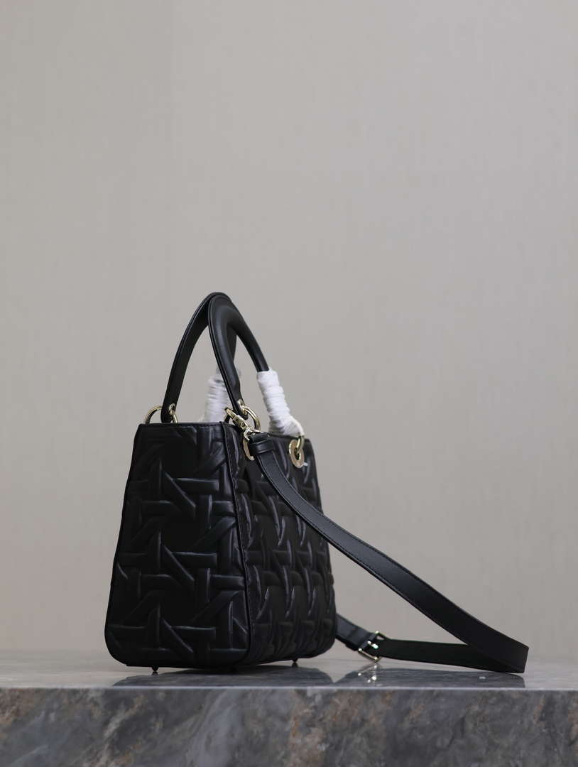 Dior M0565 Medium Lady Dior Bag Black Graphic Cannage Calfskin