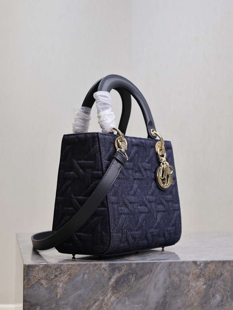 Dior M0565 Medium Lady Dior Bag Black Graphic canvas