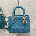 Dior M0565 Medium Lady Dior Bag Blue Cannage Lambskin Gold - Default Title - View 1