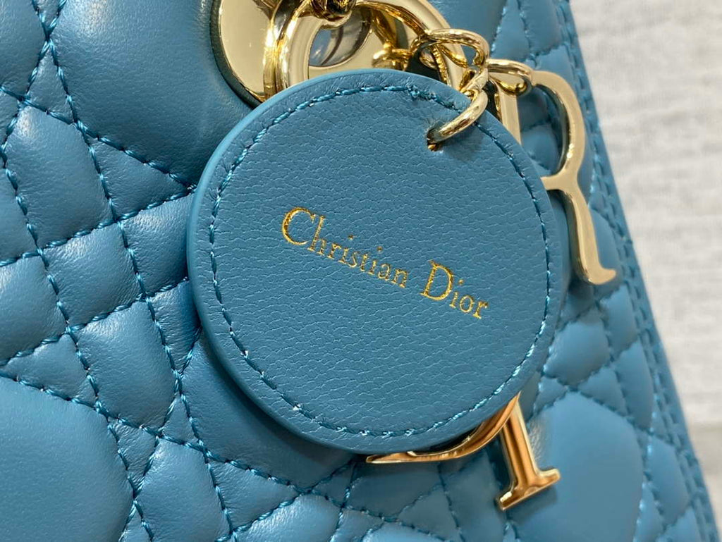 Dior M0565 Medium Lady Dior Bag Blue Cannage Lambskin Gold