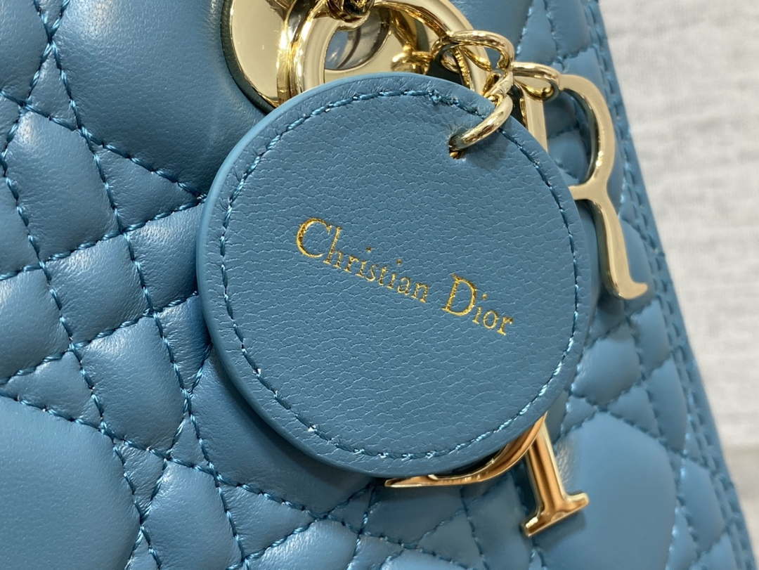 Dior M0565 Medium Lady Dior Bag Blue Cannage Lambskin Gold - Default Title - View 4