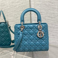 Dior M0565 Medium Lady Dior Bag Blue Cannage Lambskin Silver - Default Title - View 1
