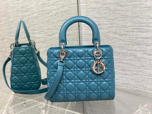 Dior M0565 Medium Lady Dior Bag Blue Cannage Lambskin Silver - Default Title - View 1