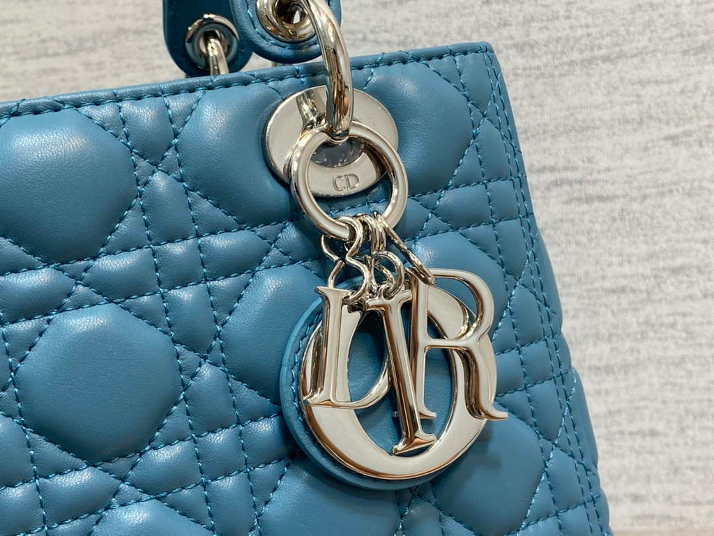 Dior M0565 Medium Lady Dior Bag Blue Cannage Lambskin Silver