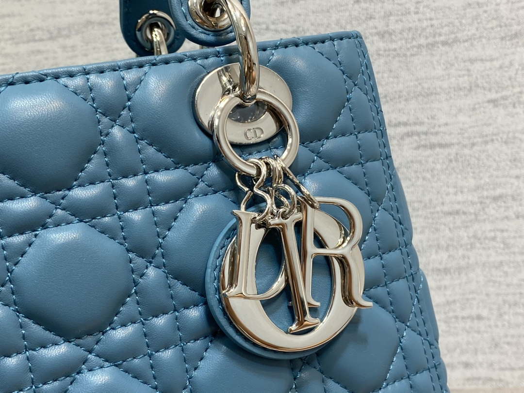 Dior M0565 Medium Lady Dior Bag Blue Cannage Lambskin Silver - Default Title - View 4