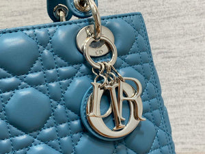Dior M0565 Medium Lady Dior Bag Blue Cannage Lambskin Silver - Default Title - View 4