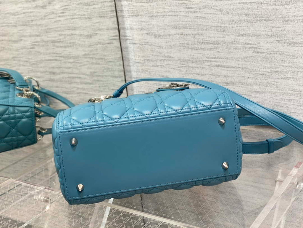 Dior M0565 Medium Lady Dior Bag Blue Cannage Lambskin Silver