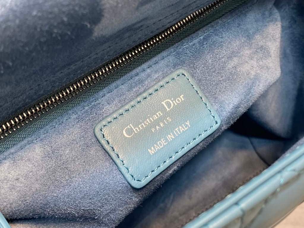 Dior M0565 Medium Lady Dior Bag Blue Cannage Lambskin Silver